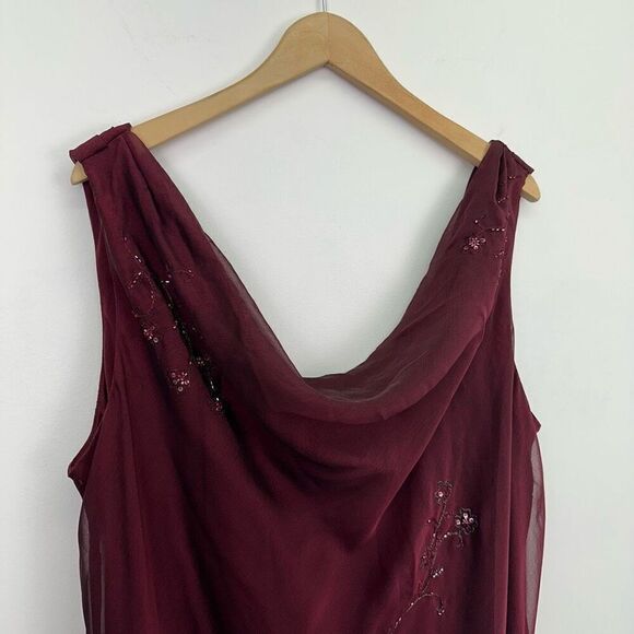 Alex Evenings Women’s Plus Size Burgundy Maroon Drape Beaded High Low Hem Dress - Picture 6 of 16